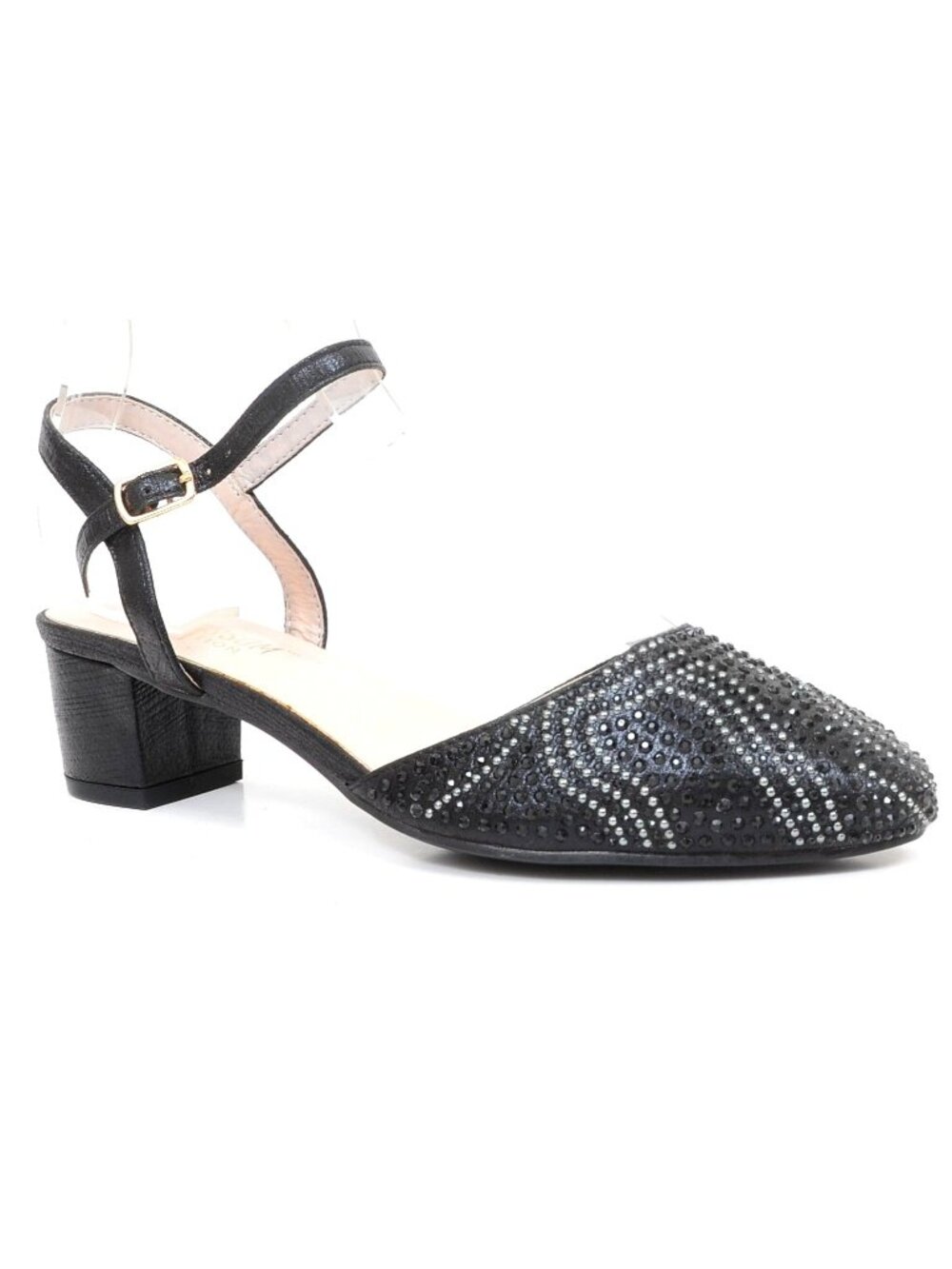 De Blossom Rhinestone Low Heel Dress Formal Bridal Wedding Black Shoes NEW NIB